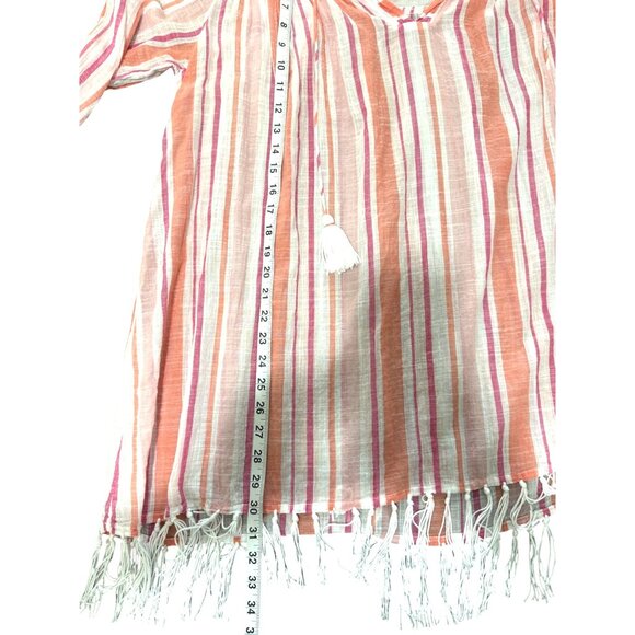 Roller Rabbit Womens Tunic Top Pink Striped Cotton Cover-Up Tassel Fringe XL - Picture 6 of 8